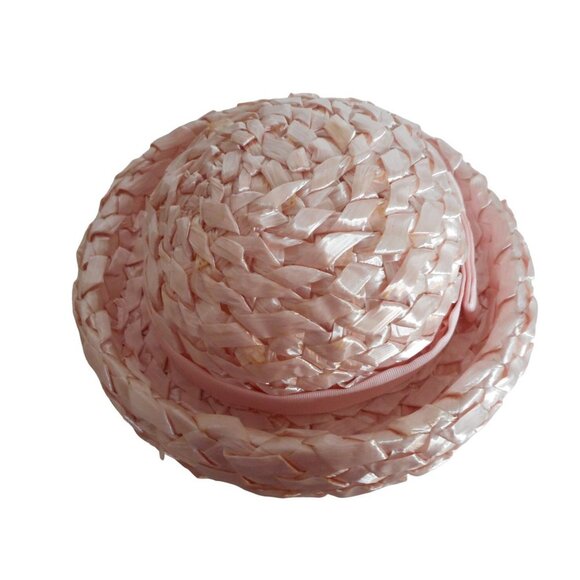 Vintage Pink Bowler Straw Hat Union Label - Picture 5 of 8